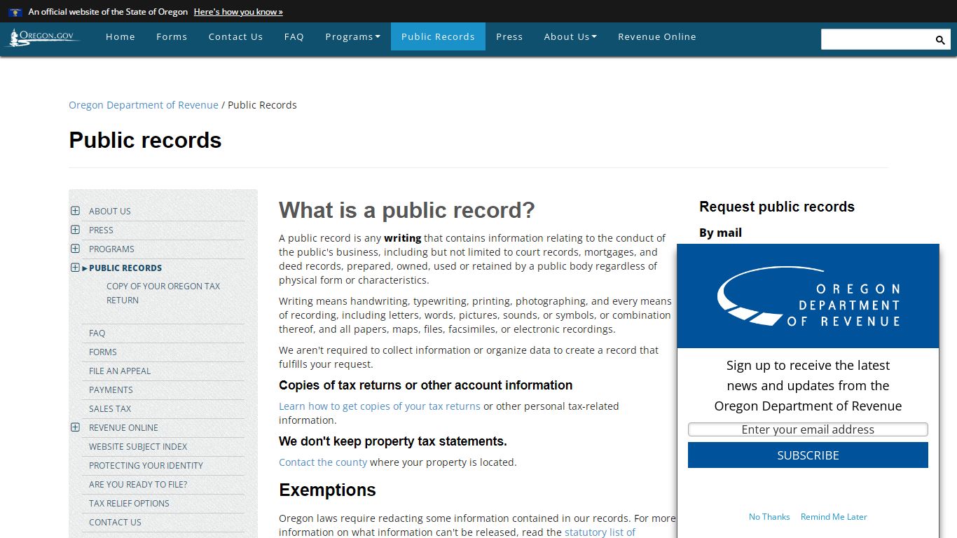 State of Oregon: Public Records - Public records